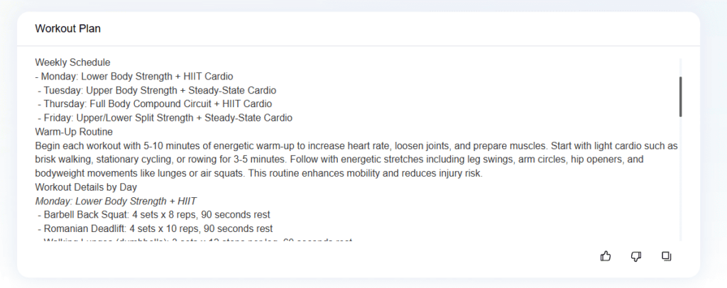 workout plan generator result workout plan generator result